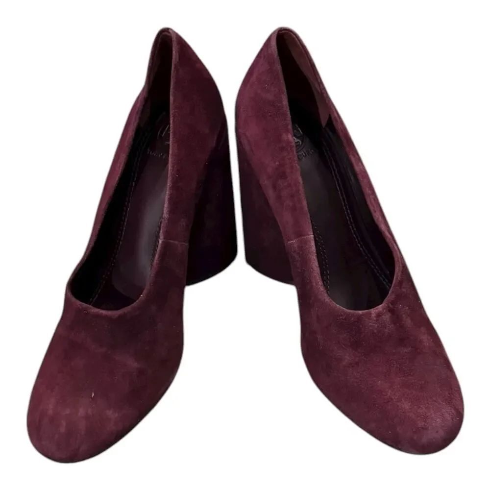 Tory Burch Lucia Suede Leather Block Heel Pumps 8 Purple Suede Leather